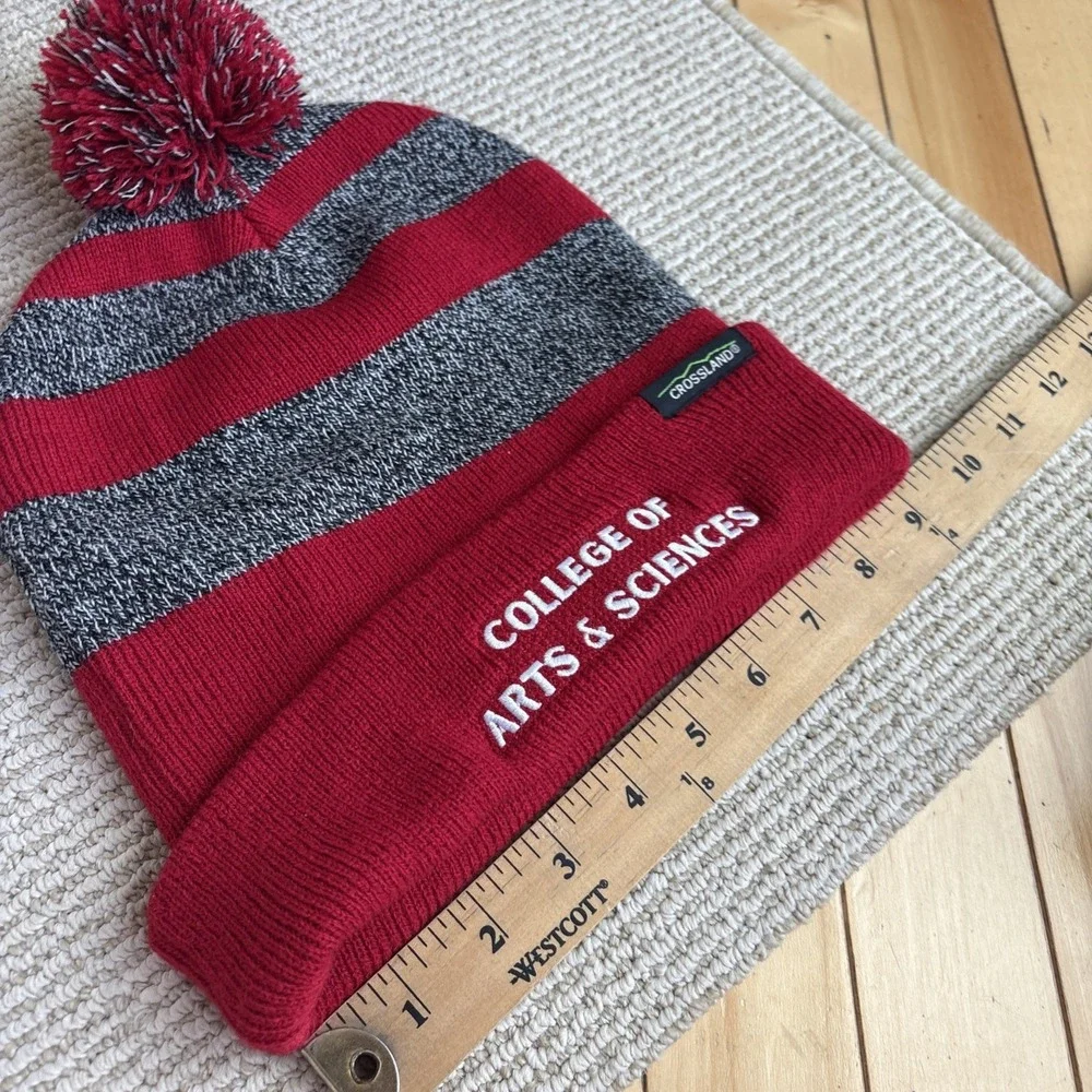 College of Arts & Sciences Acrylic Pom Striped Beanie Hat Cap Knit